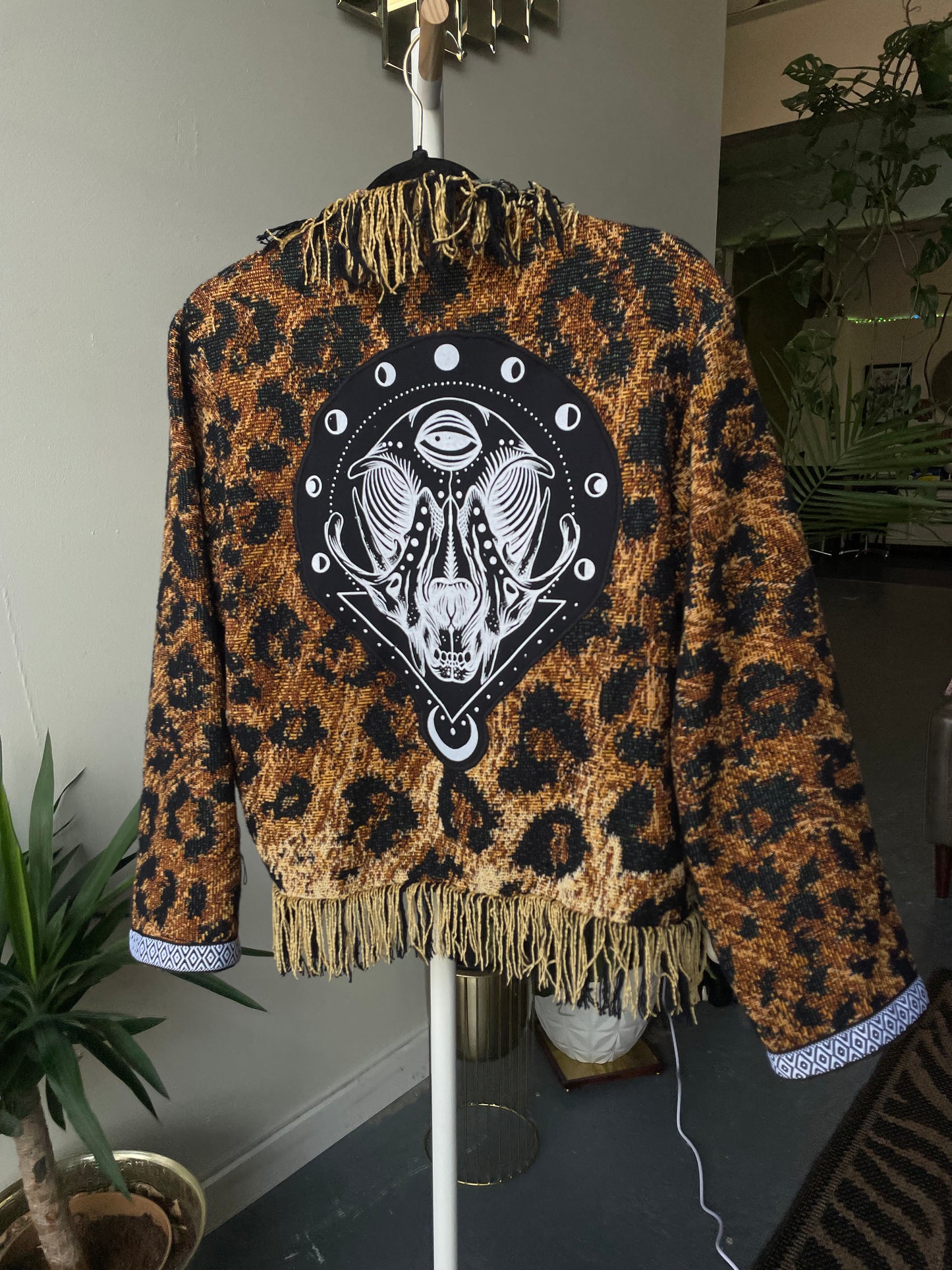 Leopard Tapestry Fringe Jacket Small