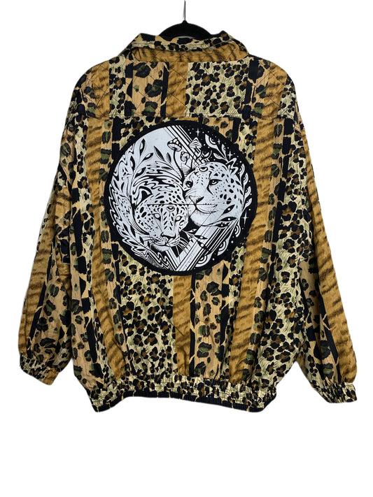 Animal Print Floral Windbreaker with Hand Painted Patch
