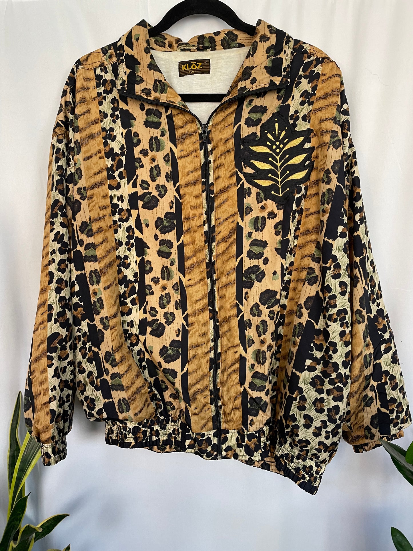 Animal Print Floral Windbreaker with Hand Painted Patch