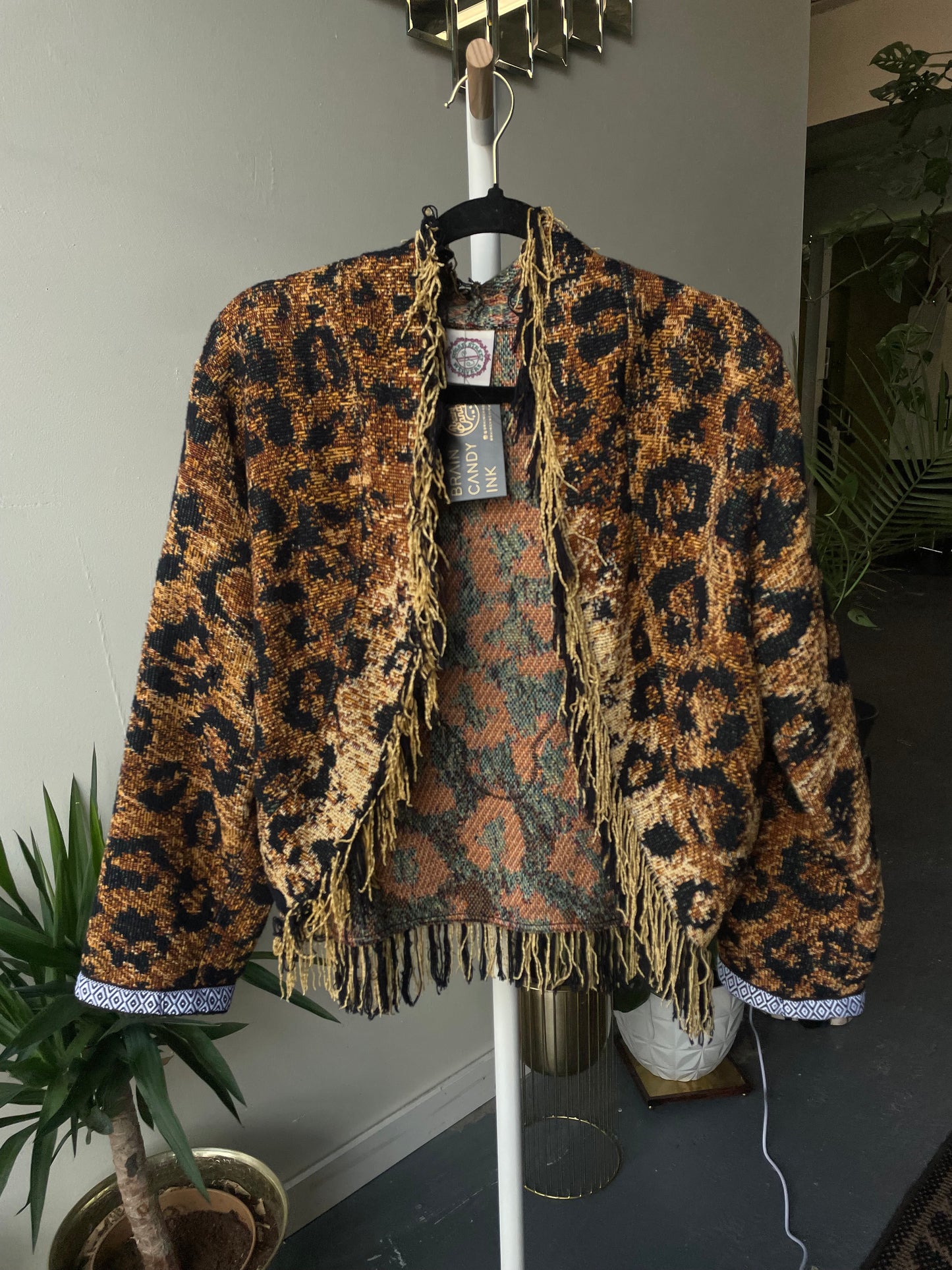 Leopard Tapestry Fringe Jacket Small