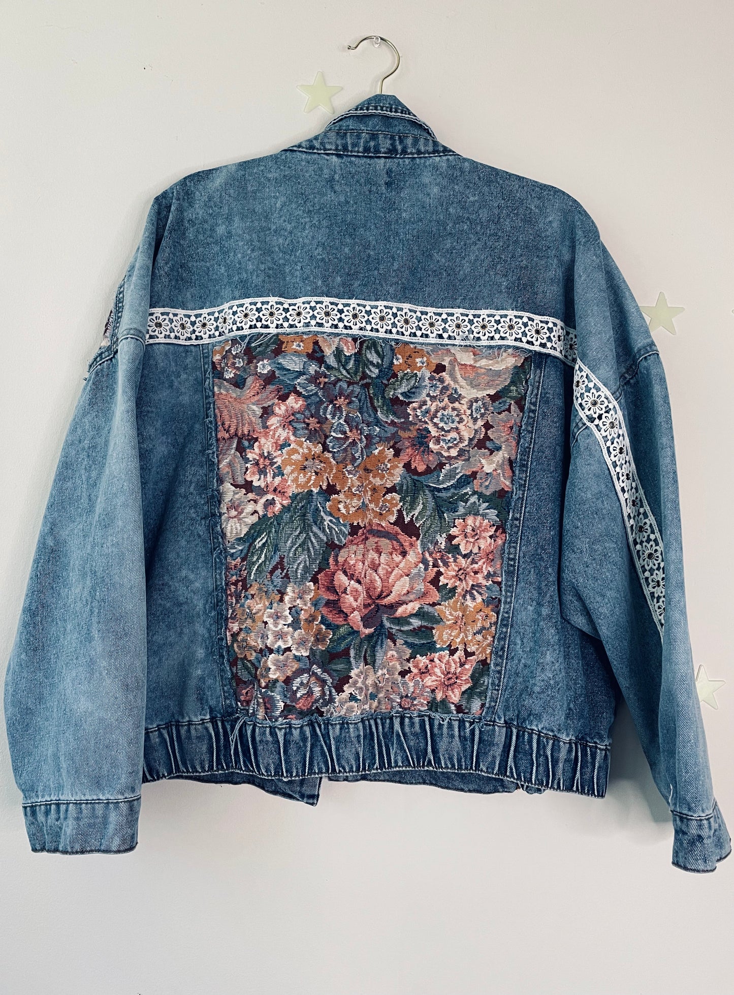 Distressed Vintage Denim Floral Jacket Rework Xlarge