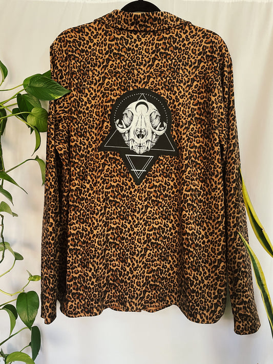Cat Skull Patch Button Up - Xlarge