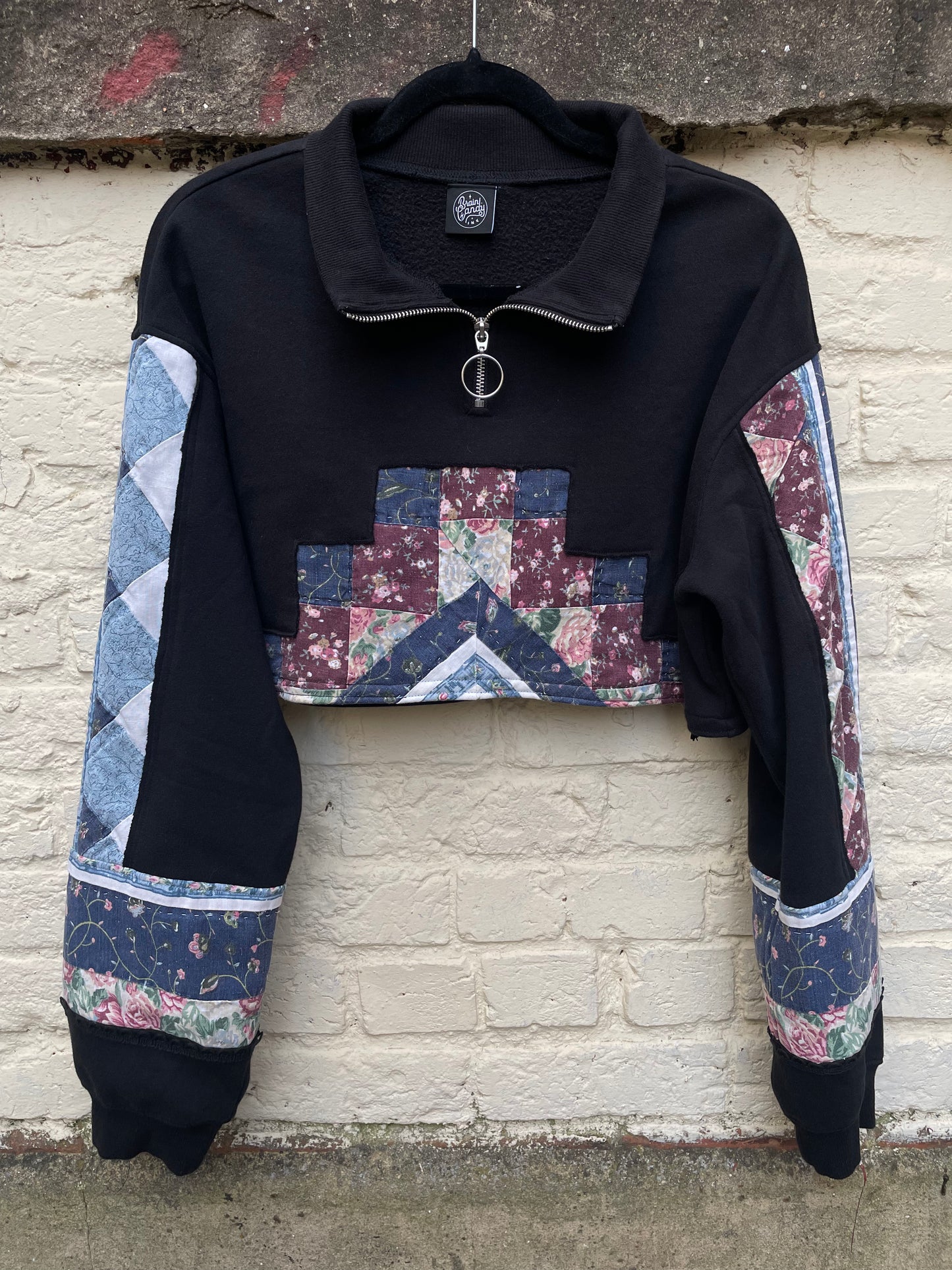 Patchwork Quilt Crop Pullover Sweatshirt