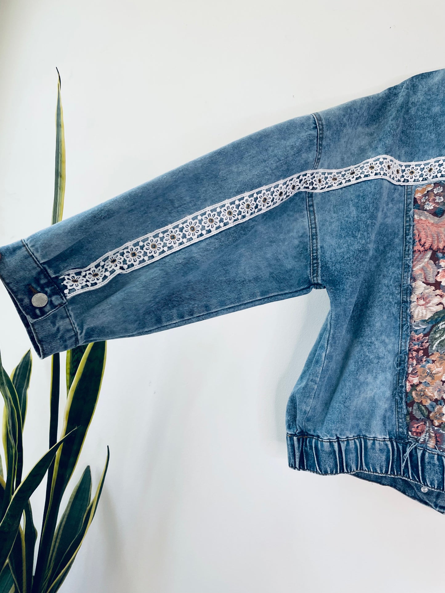 Distressed Vintage Denim Floral Jacket Rework Xlarge