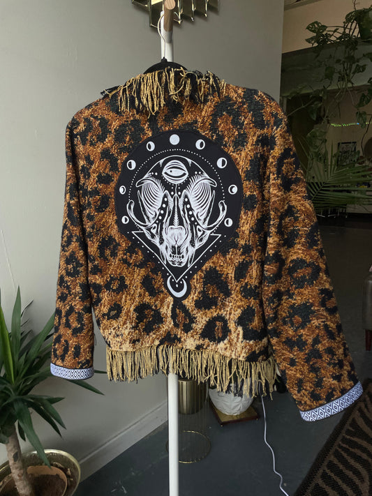 Leopard Tapestry Fringe Jacket Small
