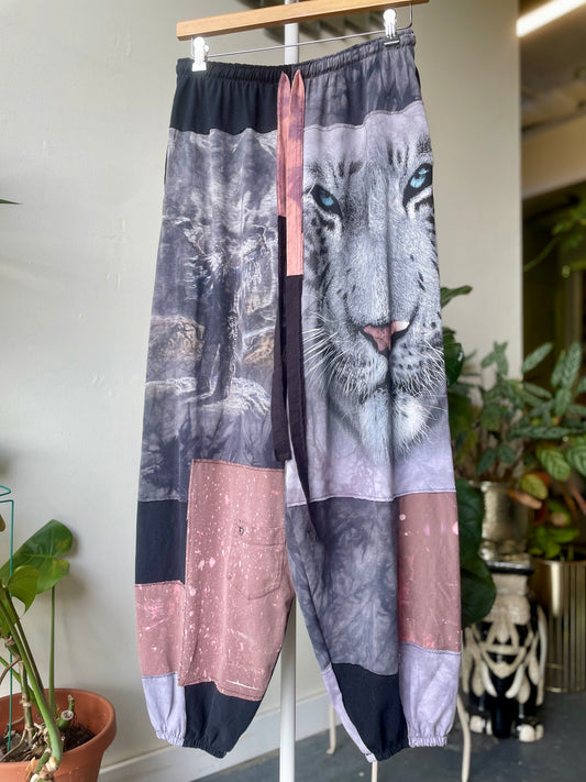 White Tiger Patchwork Pants