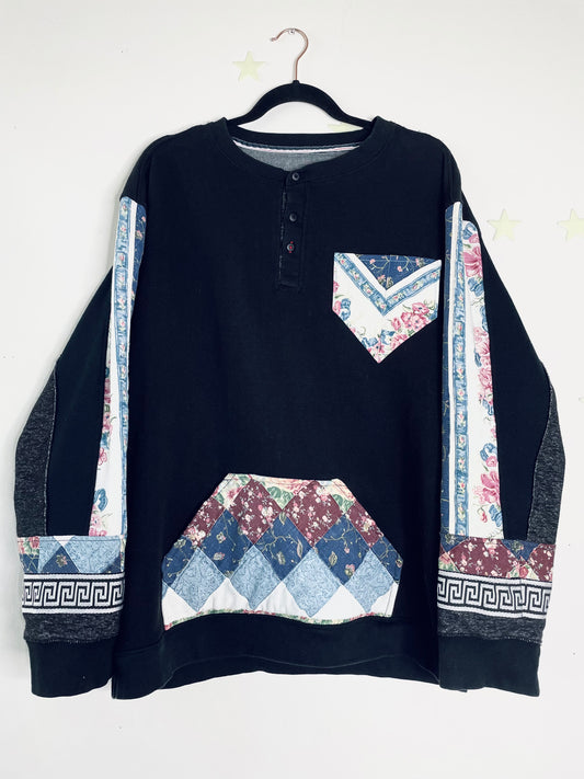 Patchwork Quilt Pullover Sweatshirt Large