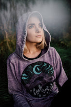 Load image into Gallery viewer, GLOW in the DARK Appalachia Purple Mountain Pullover Hoodie - Moon Sky and Crystal Hoodie - Acid Washed Fabric
