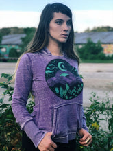 Load image into Gallery viewer, GLOW in the DARK Appalachia Purple Mountain Pullover Hoodie - Moon Sky and Crystal Hoodie - Acid Washed Fabric
