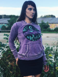 GLOW in the DARK Appalachia Purple Mountain Pullover Hoodie - Moon Sky and Crystal Hoodie - Acid Washed Fabric