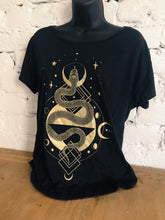 Load image into Gallery viewer, Serpent Black Dolman Off the Shoulder Tee - Relaxed Tee
