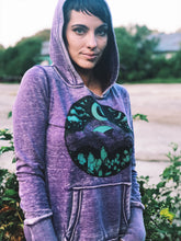 Load image into Gallery viewer, GLOW in the DARK Appalachia Purple Mountain Pullover Hoodie - Moon Sky and Crystal Hoodie - Acid Washed Fabric
