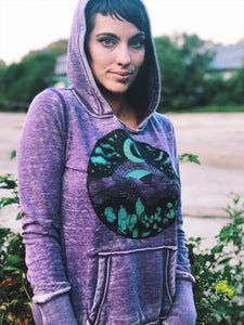 GLOW in the DARK Appalachia Purple Mountain Pullover Hoodie - Moon Sky and Crystal Hoodie - Acid Washed Fabric