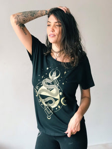 Serpent Black Dolman Off the Shoulder Tee - Relaxed Tee
