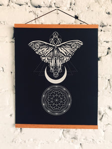 Moth Silkscreen on Black Licorice French Paper 16" x 20" - Limited Edition Print
