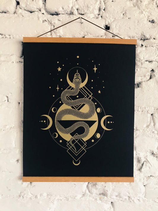 Serpent Gold Silkscreen on Black Licorice French Paper 16" x 20" - Limited Edition Print