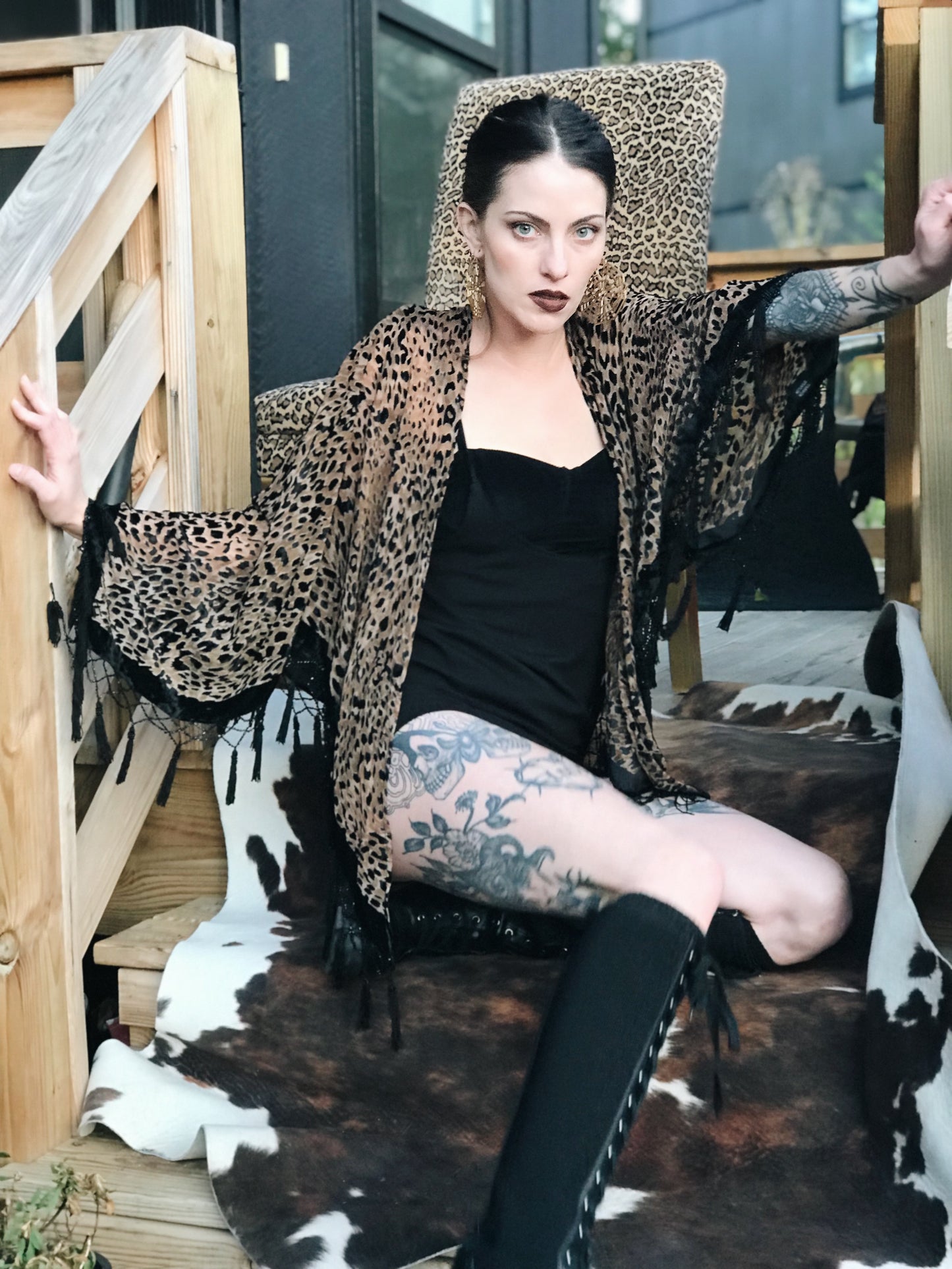 Velvet Burnout Cheetah Poncho