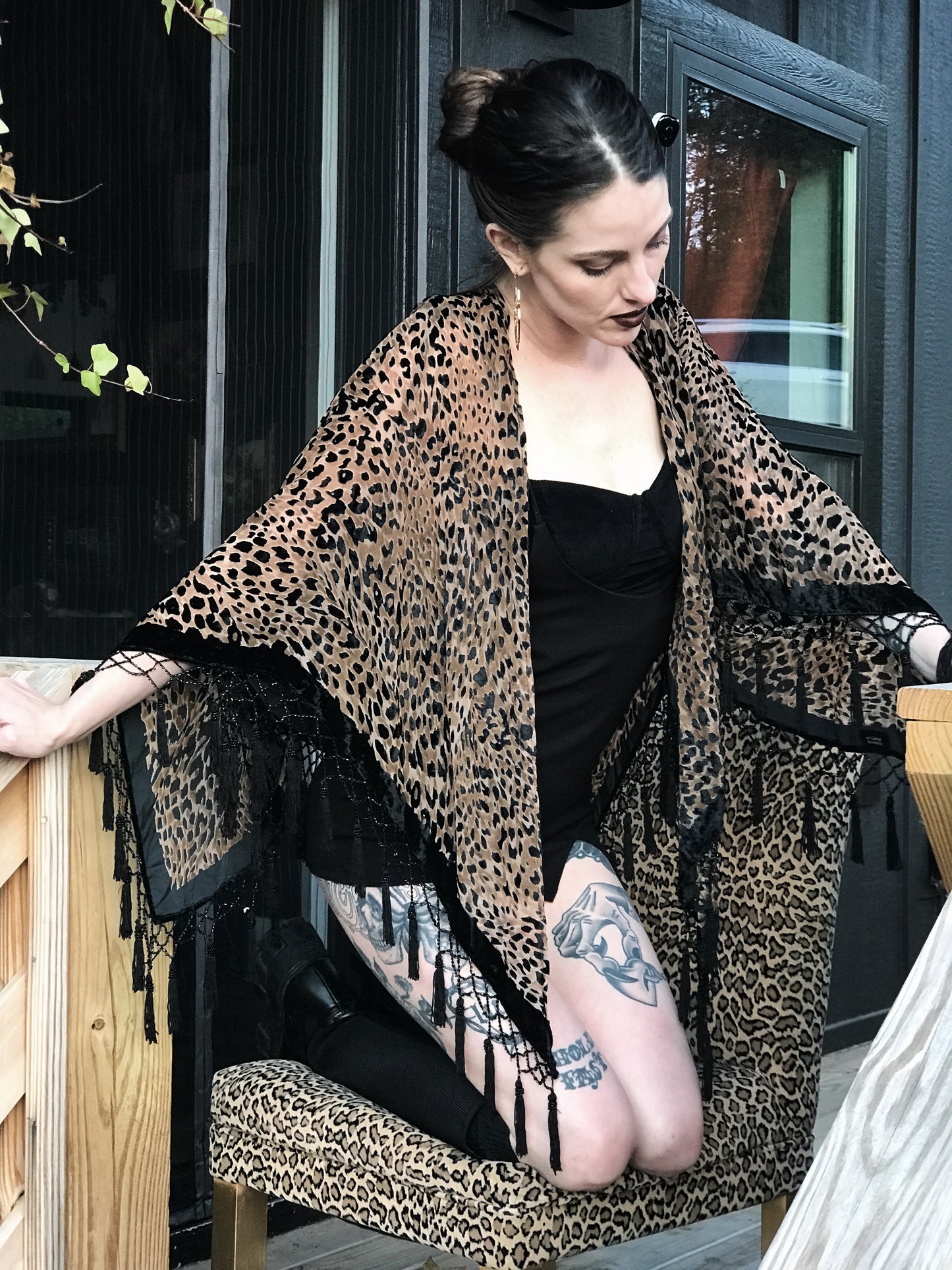 Velvet Burnout Cheetah Poncho